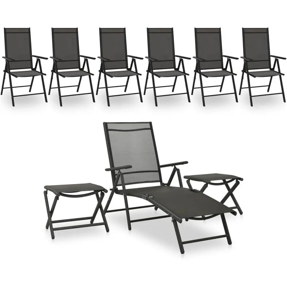 

Anthracite 9-Piece Outdoor Patio Set with Adjustable Lounger, 6 Chairs, 2 Tables