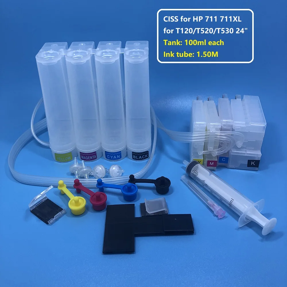 DIY 711 711XL Bulk Ink CISS Continuous Supply System For HP Designjet T120 T520 T125 T130 T525 T530 Printer