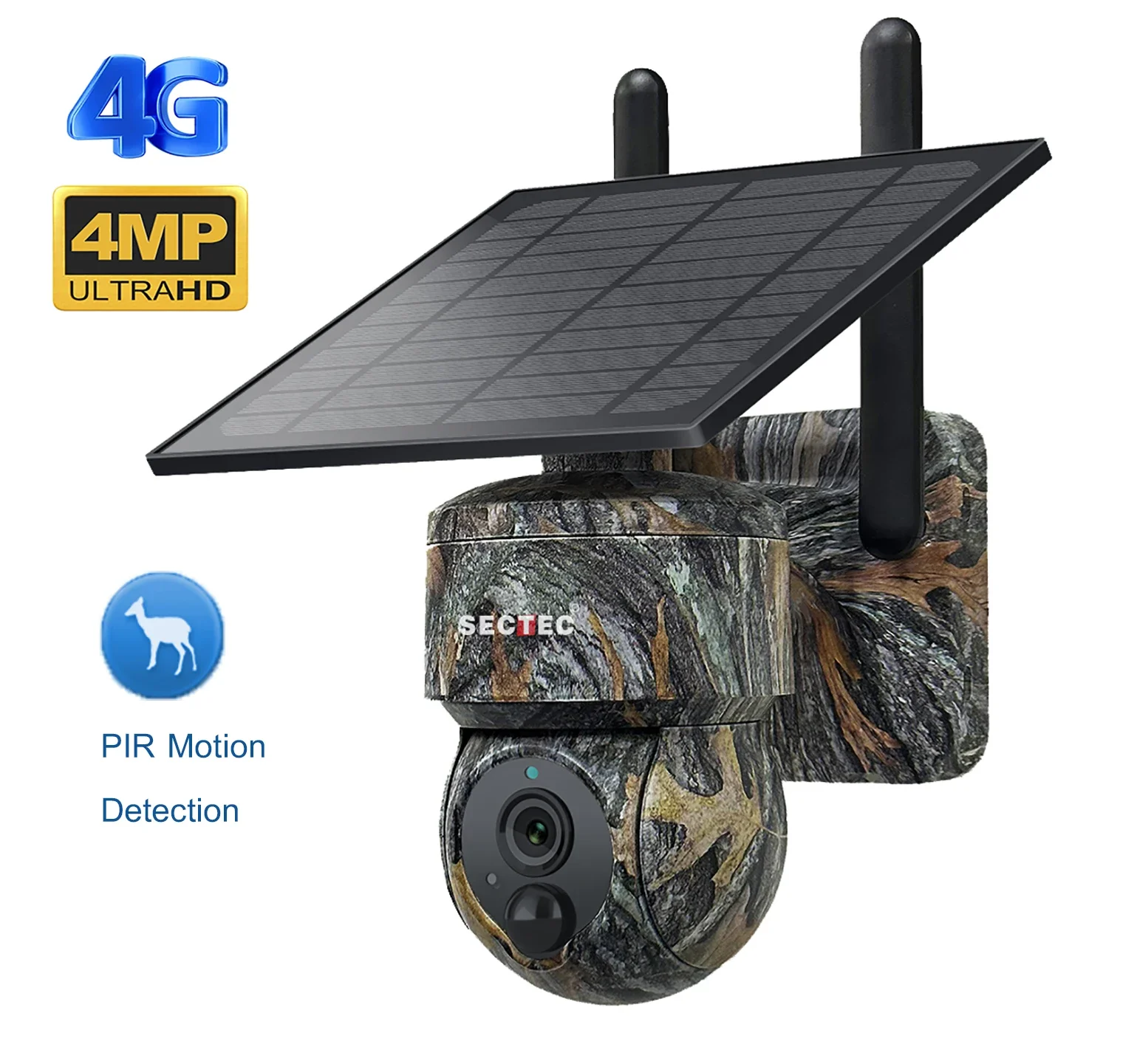 SECTEC Mini Camouflage 2K 4G Solar Camera Hunting Trail Camera GSM Solar PTZ Camera Outdoor IP66 Animal Detection CCTV System