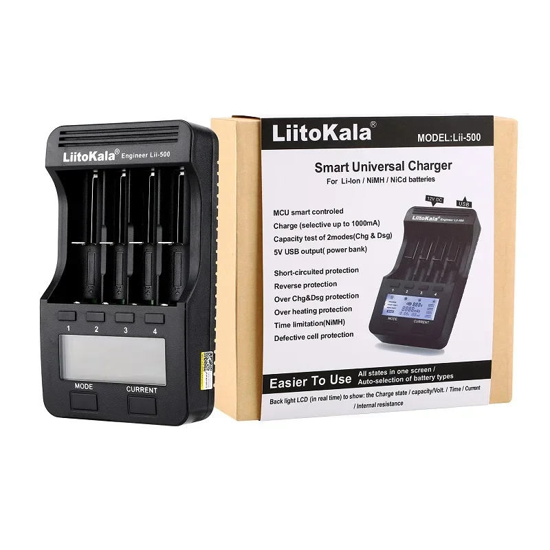 LiitoKala cargador de batería Lii-600 Lii-500 Lii-500S Lii-M4 Lii-M4S LCD para 3,7 V 1,2 V 18650 26650 16340 14500 18500 20700B batería
