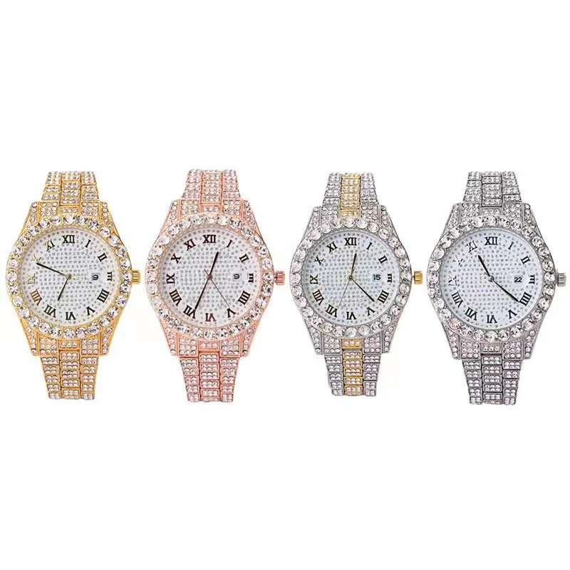 Часы с ремешком из нержавеющей стали, стильные женские кварцевые часы из нержавеющей стали с инкрустацией стразами, цветной декоративный циферблат для женщин