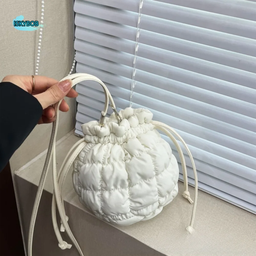 

Korean Style Drawstring Bucket Bag Handbag Purse Small Crossbody Bag Mobile Phone Bag Solid Color Nylon Shoulder Bag Girls