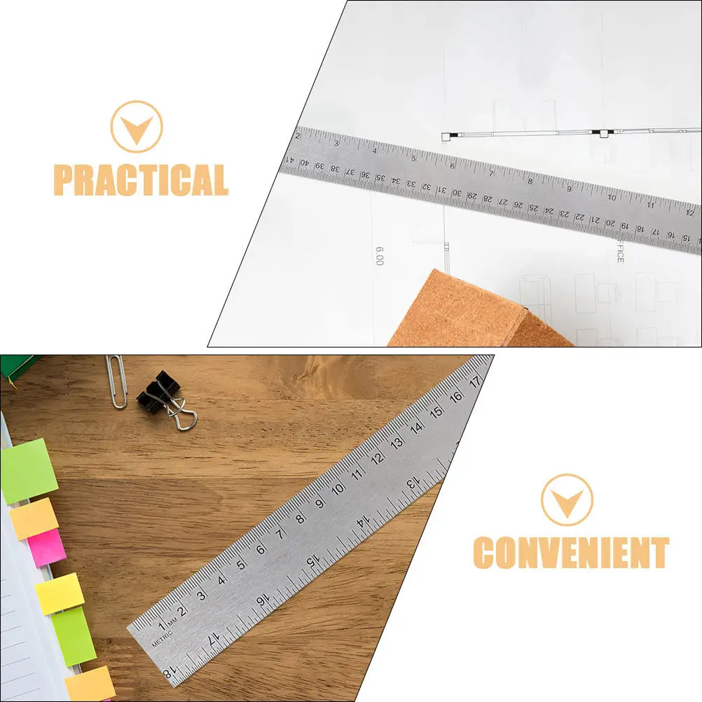 3Pcs Students Cork Backing Rulers Multi-Function Stainless Steel Straight Measuring Rulers Portable for School Office