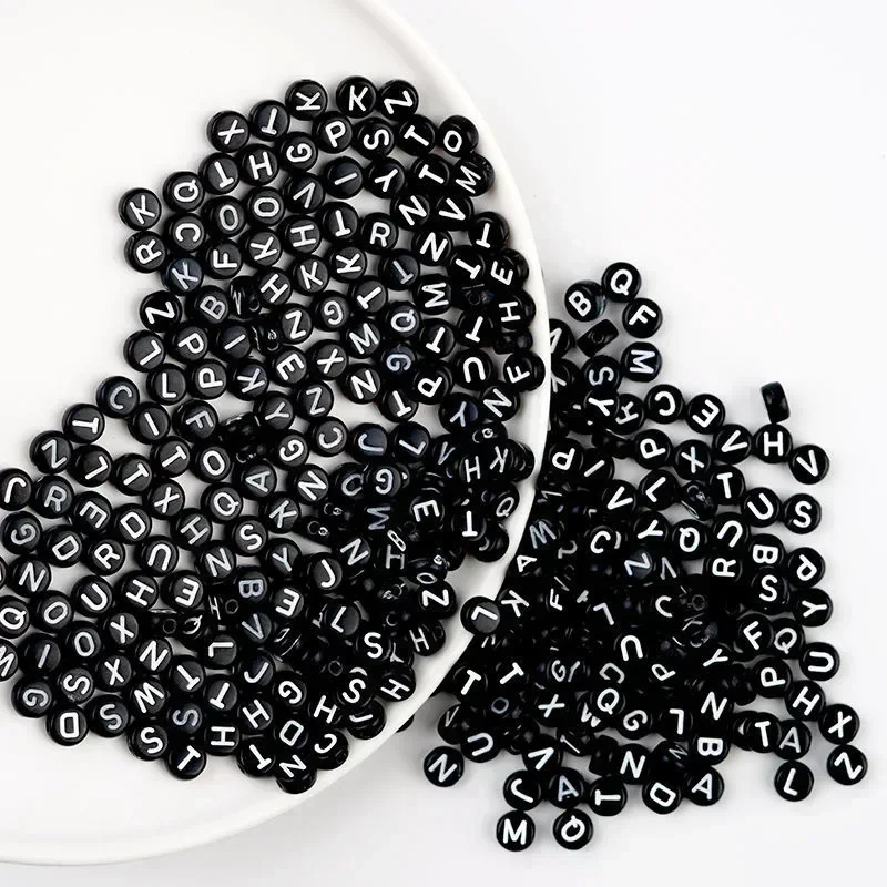 100-500 sztuk czarne akrylowe A-Z 26 literowe koraliki okrągły alfabet luźne koraliki do tworzenia biżuterii naszyjnik DIY bransoletka Handmade Craft — zdjęcie 4