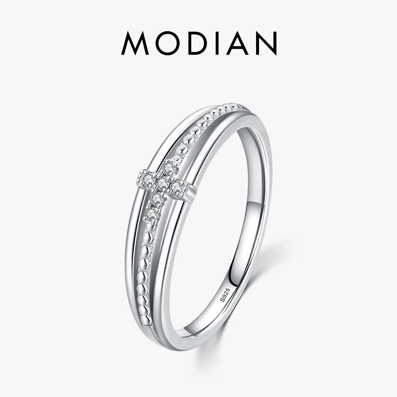 

MODIAN 100% 925 Sterling Silver Simple Faith Cross Ring For Women Size 5 6 7 8 9 Wedding Engagement Rings For Women Fine Jewelry