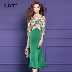 ZJYT Elegant Sequined Patchwork Mermaid Party Luxury Dress Women Autumn New Designer V Neck Evening Cocktail Dress Plus Size