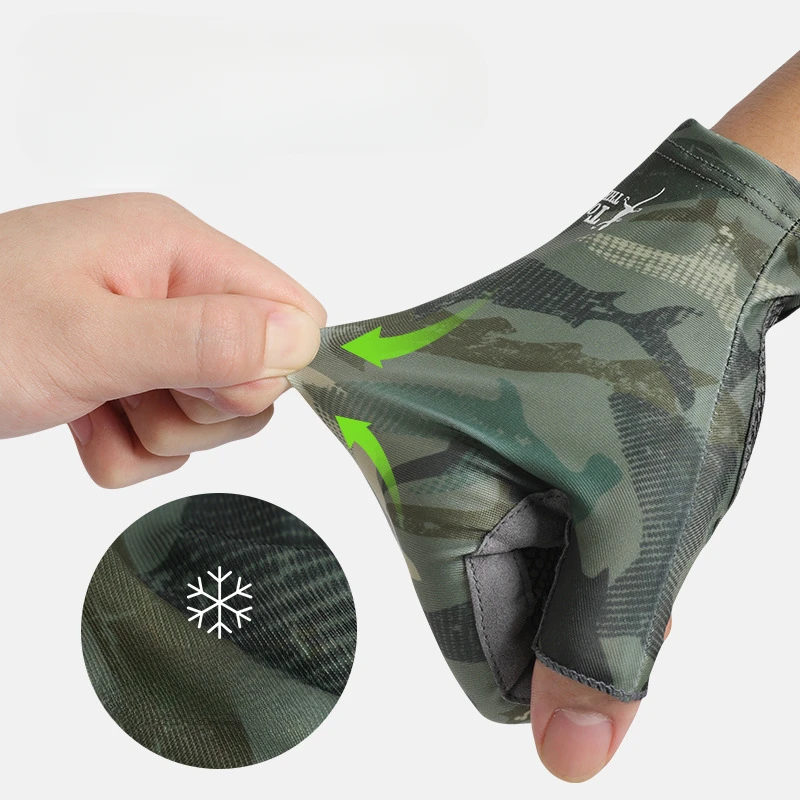 Guantes de pesca de seda de hielo para hombre, protección solar, exposición a los dedos, alta elasticidad, antideslizante, equitación, guantes de
