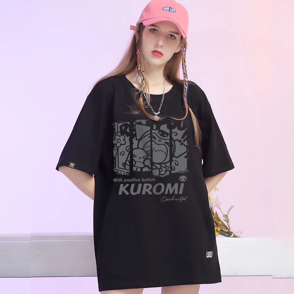 

Sanrio Kuromi Kawaii T-Shirt Anime Summer Top New Style Loose Oversize Personality Student Girl Lovers Fashion Tide Brand Street