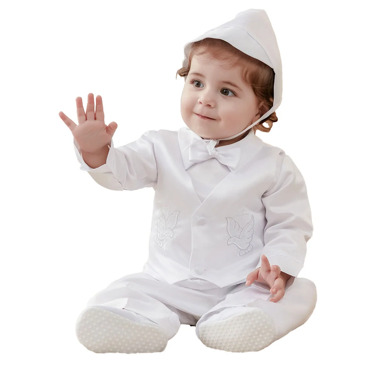 Baby Boys Baptism Outfits Infant Wedding Birthday Party White Cartoon Dove Newborn Formal Gentleman Suits Christening Clothes