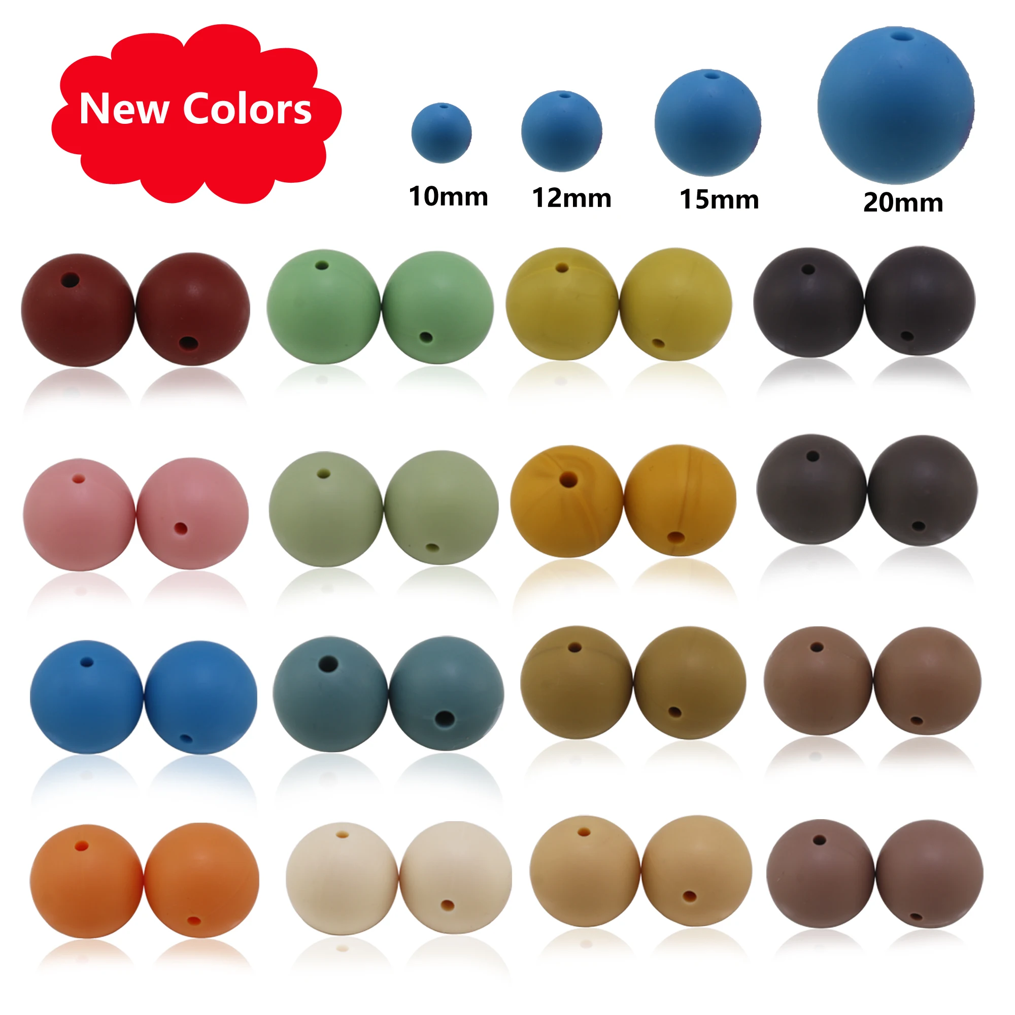 New 20Pcs Grey Bule Coffe Blush Oatmeal Silicone Beads 15mm Baby Chewable Teething  DIY Round Loose Ball For Bracelet Wholesale