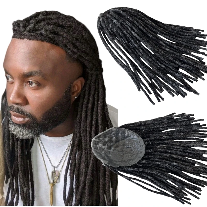 14 Inches Indian Virgin Human Hair Replacement #1b30 Grey Color 8x10 Full PU Toupee Dreadlocks Unit for Old Black Men