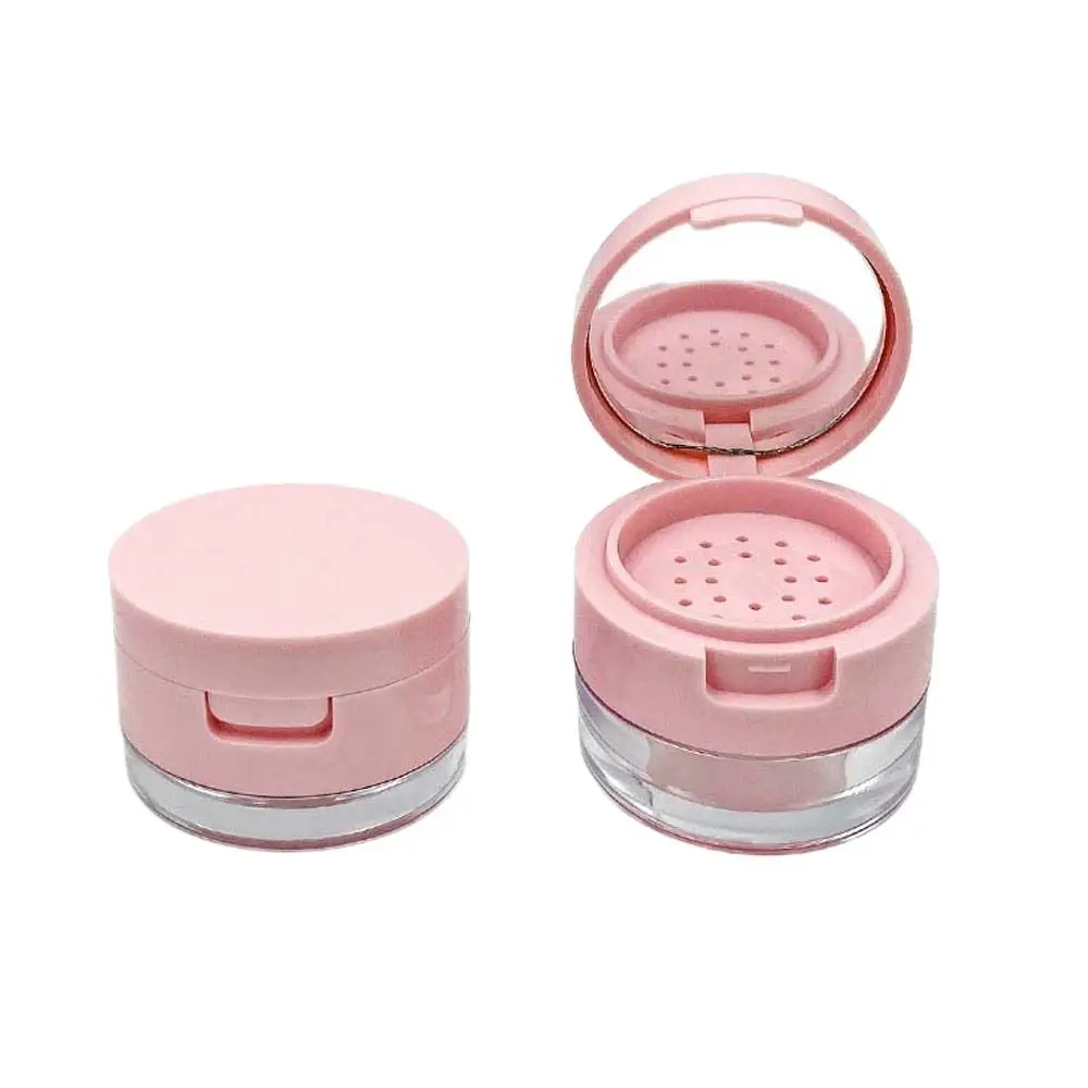Mini frasco de pó solto leve de plástico com peneira caixa de pó em massa espelho rosa recipiente de cosméticos presente