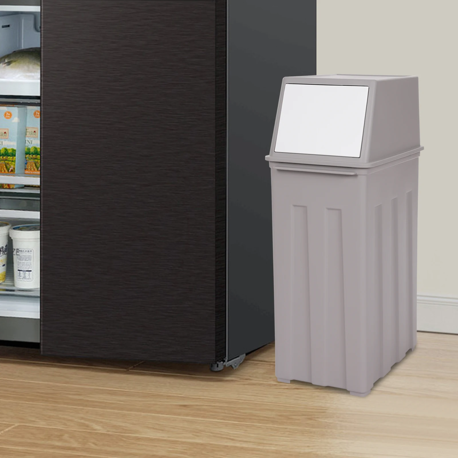 

8 Gallon PP Slim Tall Narrow Trash Can with Lid, 30L Large Capacity Kitchen Waste Bin, Modern Grey Trash Bin for Home Office