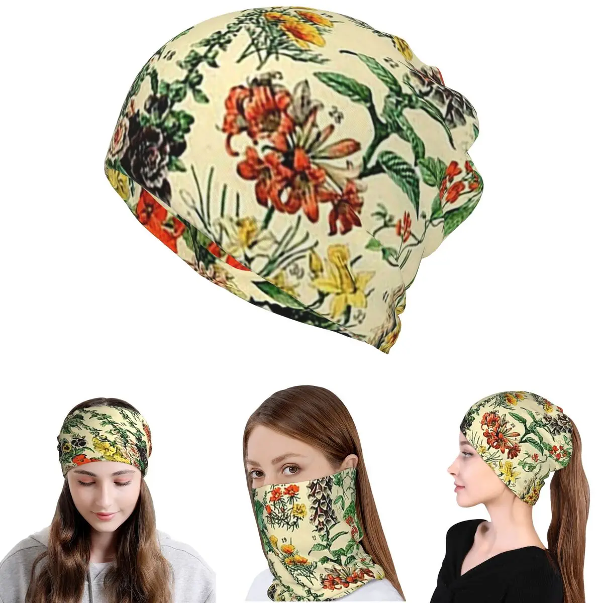 

Types Of Flowers, Adolphe Millot Bandana Neck Cover Mask Scarf Warm Cycling Scarf Beanies Hat Unisex Adult Winter