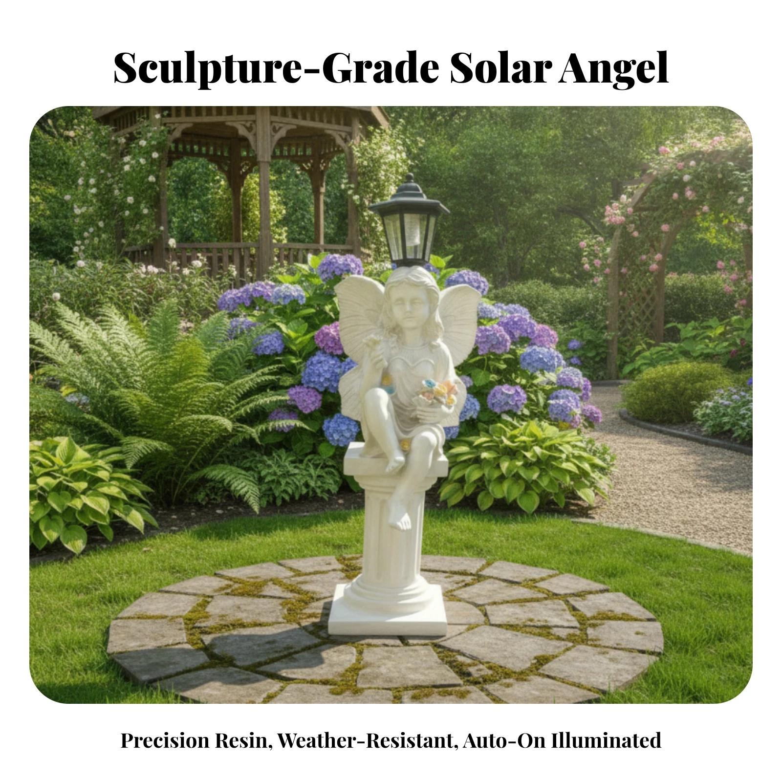 Angel Statue with Solar Lantern Outdoor Solar Angel Statue Resin Decorative for Courtyard, Patio