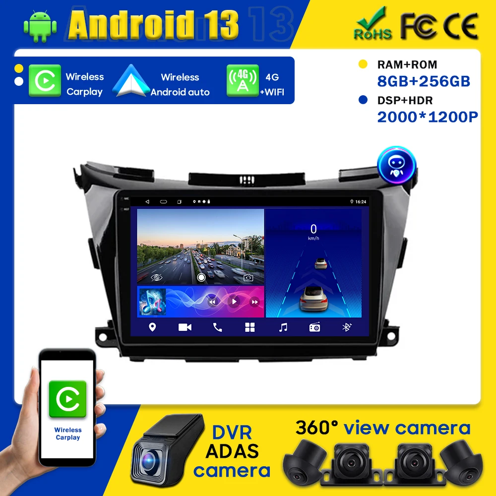 

Head Unit Multimedia Car GPS Navigation For Nissan Murano 3 Z52 2014-2020 Carplay Android Auto Radio DVD No 2din Player Video BT