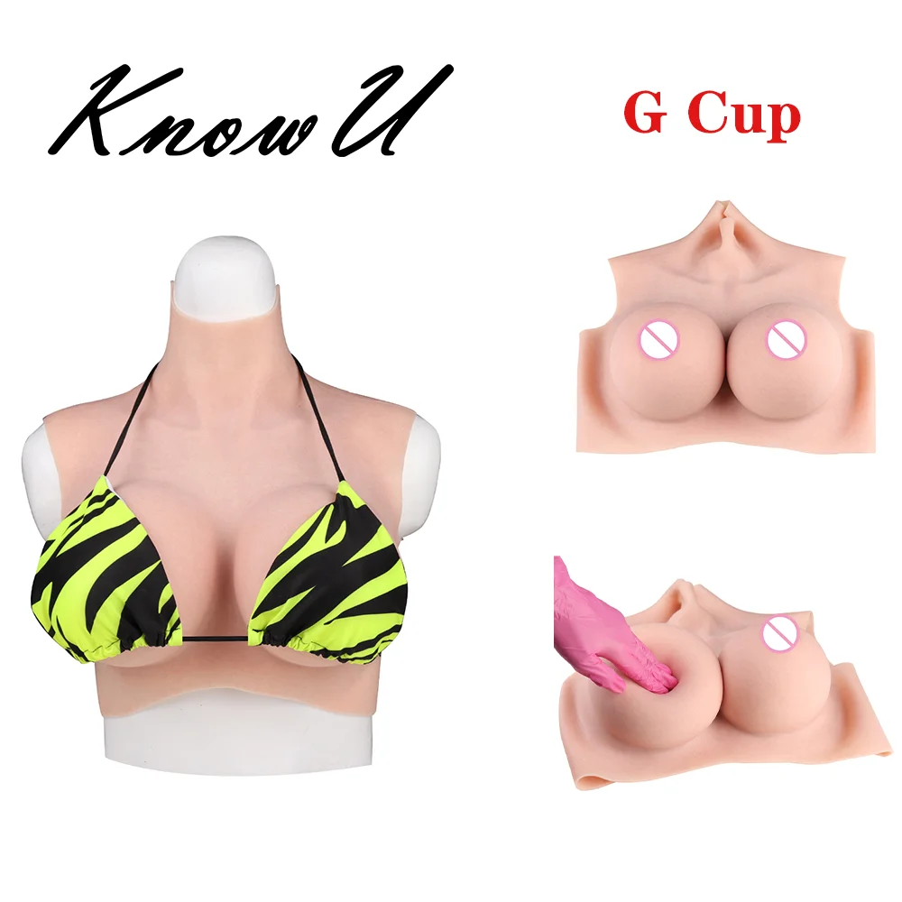 

KnowU M Size Cup G Silicone Breast Form High Collar Sleeveless Fake Chest For Crossdresser Transgender Drag Queen Upgrade