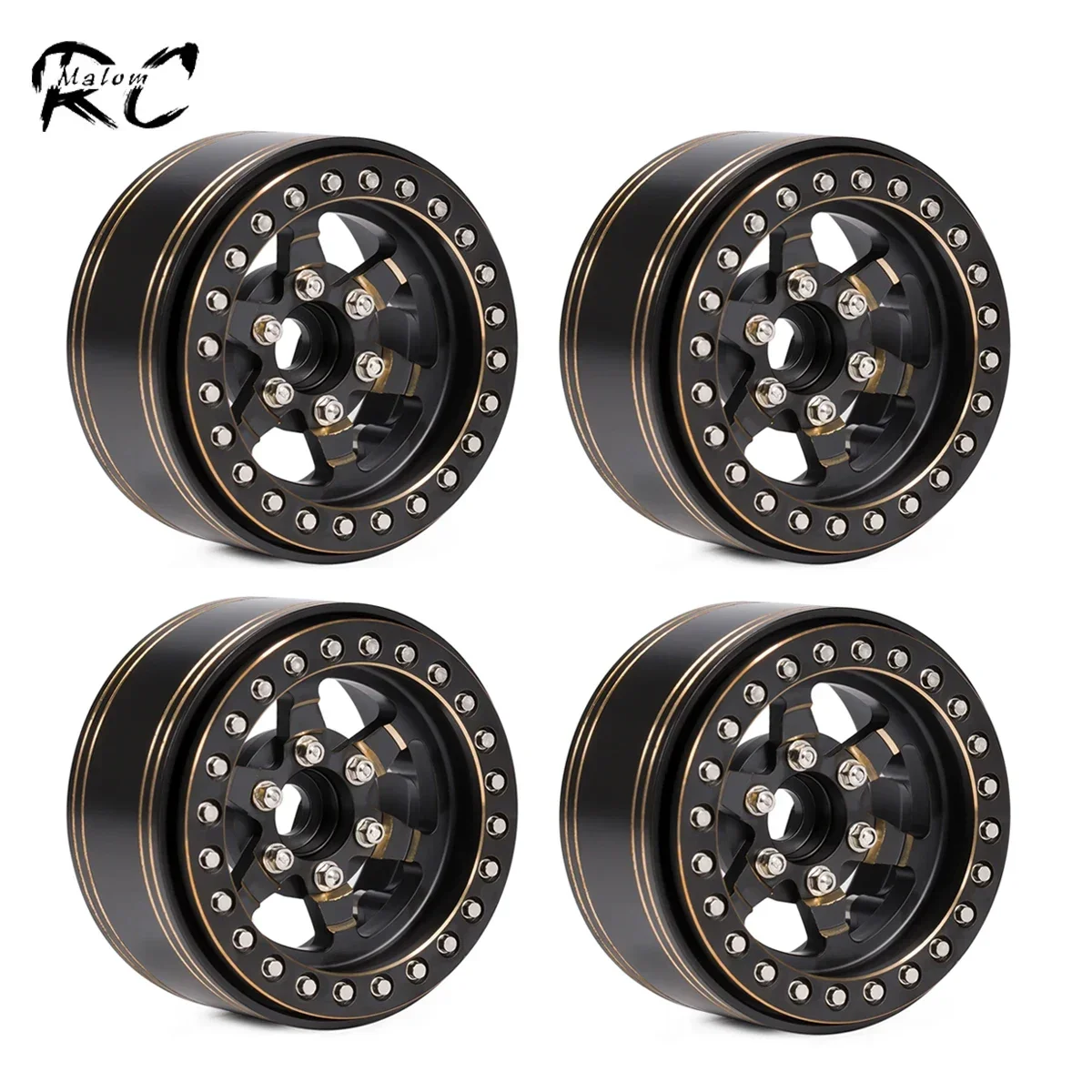 

4Pcs CNC Brass 1.9 Inch Beadlock Wheel Rims with Scale Hardware for 1/10 1/8 RC Car Crawler SCX10 Pro TRX4 Capra Gen8 CC01 D90