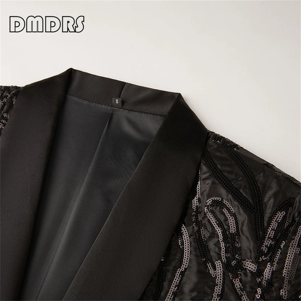 XS-3XL Black Shawl Neck Suit Jacket For Men, Handsome Sequined One Button Suit Blazer, Plus Size Men's Suits With Real Images