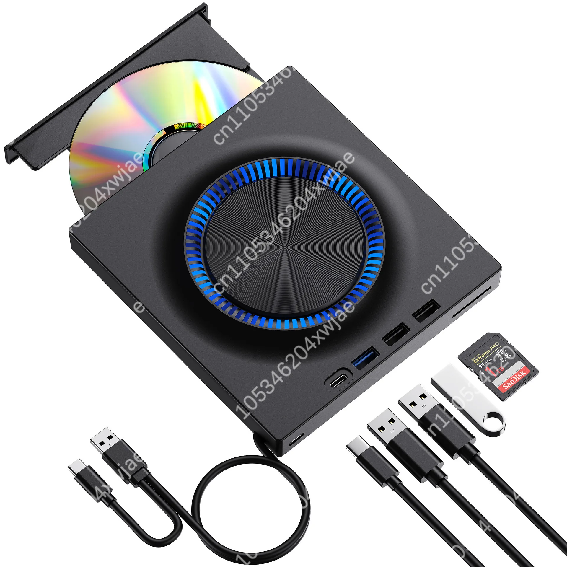 External 7-in-1 CD/DVD/Blu-ray Drive, SD/TF Card Reader & Writer, USB Type-C Portable Optical Burner for Laptop