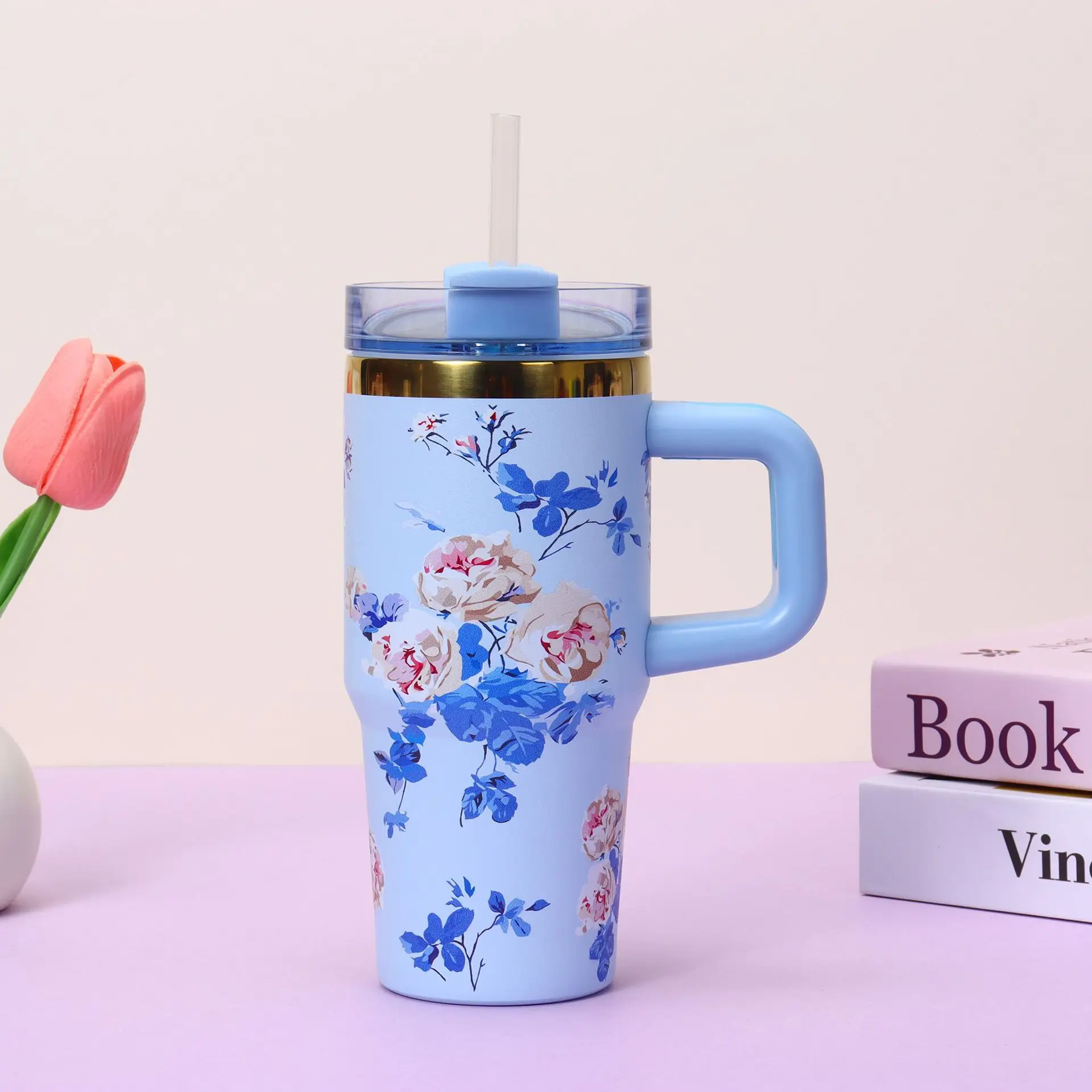 14oz Car Cup 304 Stainless Steel Insulated Travel Tumbler with Handle Straw Lid & Cold Retention for Vehicle, Office, Gifts - view 3