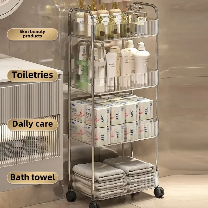 رف متنقل مع عربة تخزين عجلة عربة دوارة من الأكريليك الشفاف عربة منزلية لمنظم أشتات مستحضرات التجميل للوجبات الخفيفة
