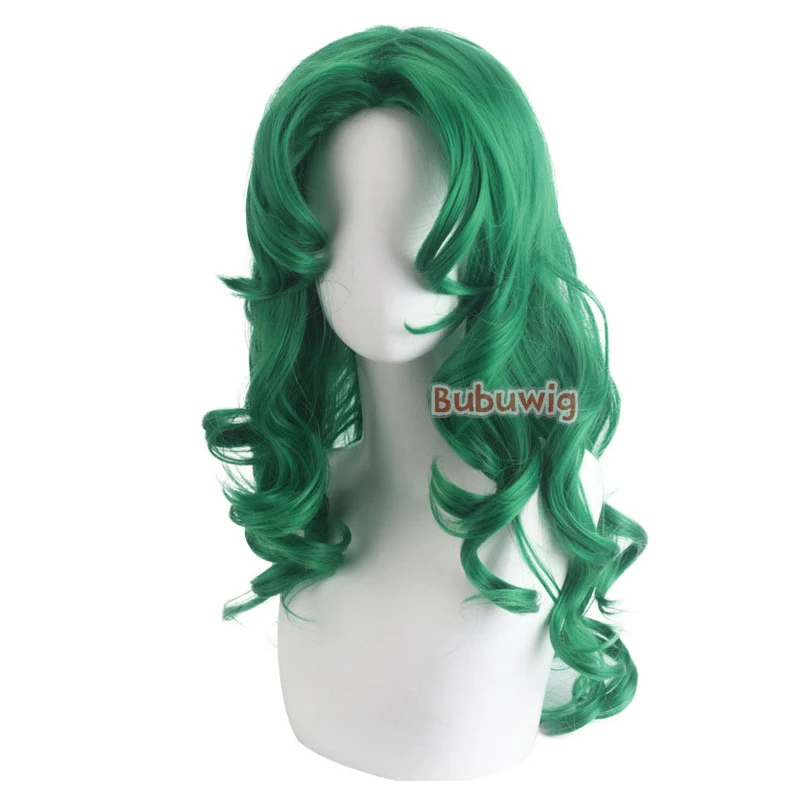 Bubuwig rambut sintetis Wig Cosplay pelaut Neptune wanita panjang keriting 60cm longgar mode bergelombang Wig pesta hijau tahan panas