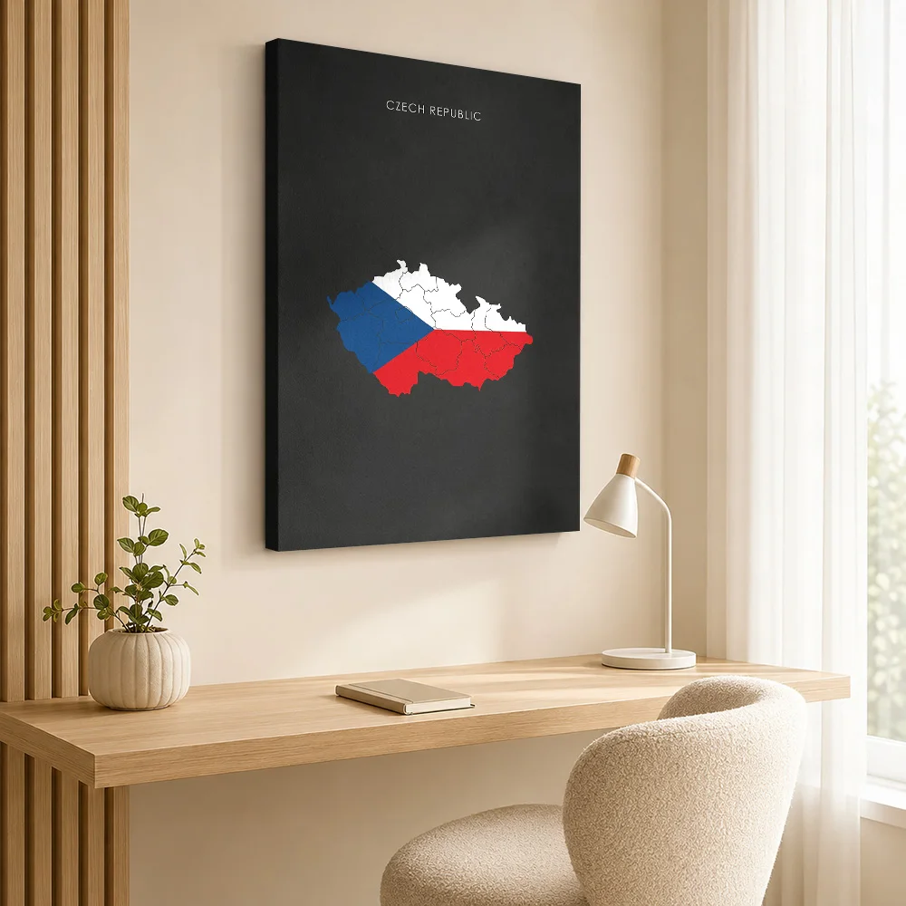 Czech Republic Flag Map Framed Canvas Poster Personalized Modern Aesthetic Wall Paintings Decoration for Bedroom Ready to Hang
