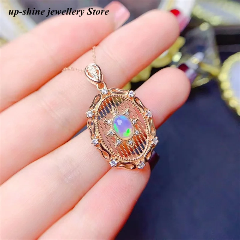 Natural Opal Necklace 925 Silver Women's Necklace Super Shiny Luxury Atmosphere Banquet Essential Jewelry