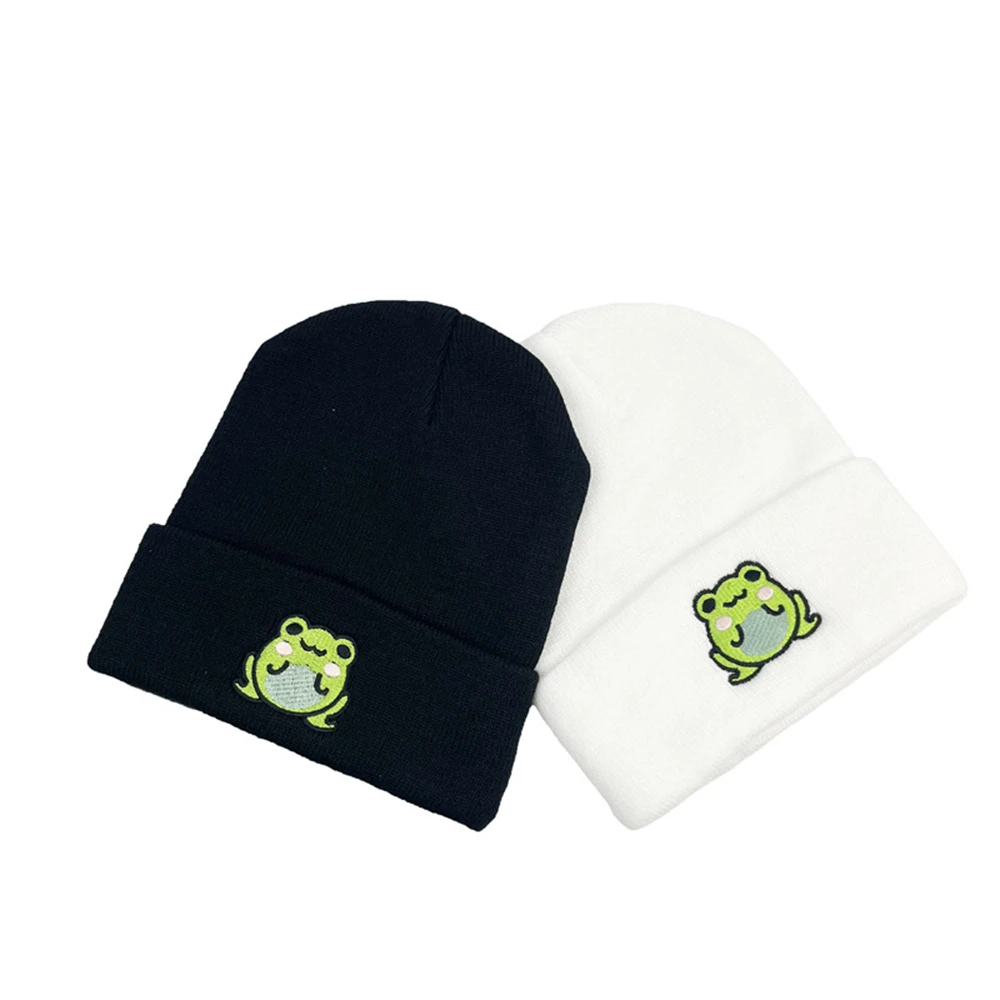 1pcs Frog Hat Unisex Winter Autumn Warm Women Knitted Cap For Men Fashion Funny Cartoon Beanie Hat With Embroidery Ski Caps Blac