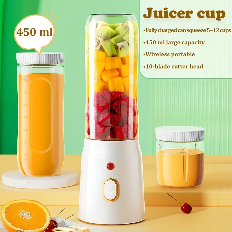 Portable Blender Bottle Fruit Juicer 500ML Personal Lemon Blender with 6 Blades BPA Free Kitchen Automatic Fresh Squeezer Travel