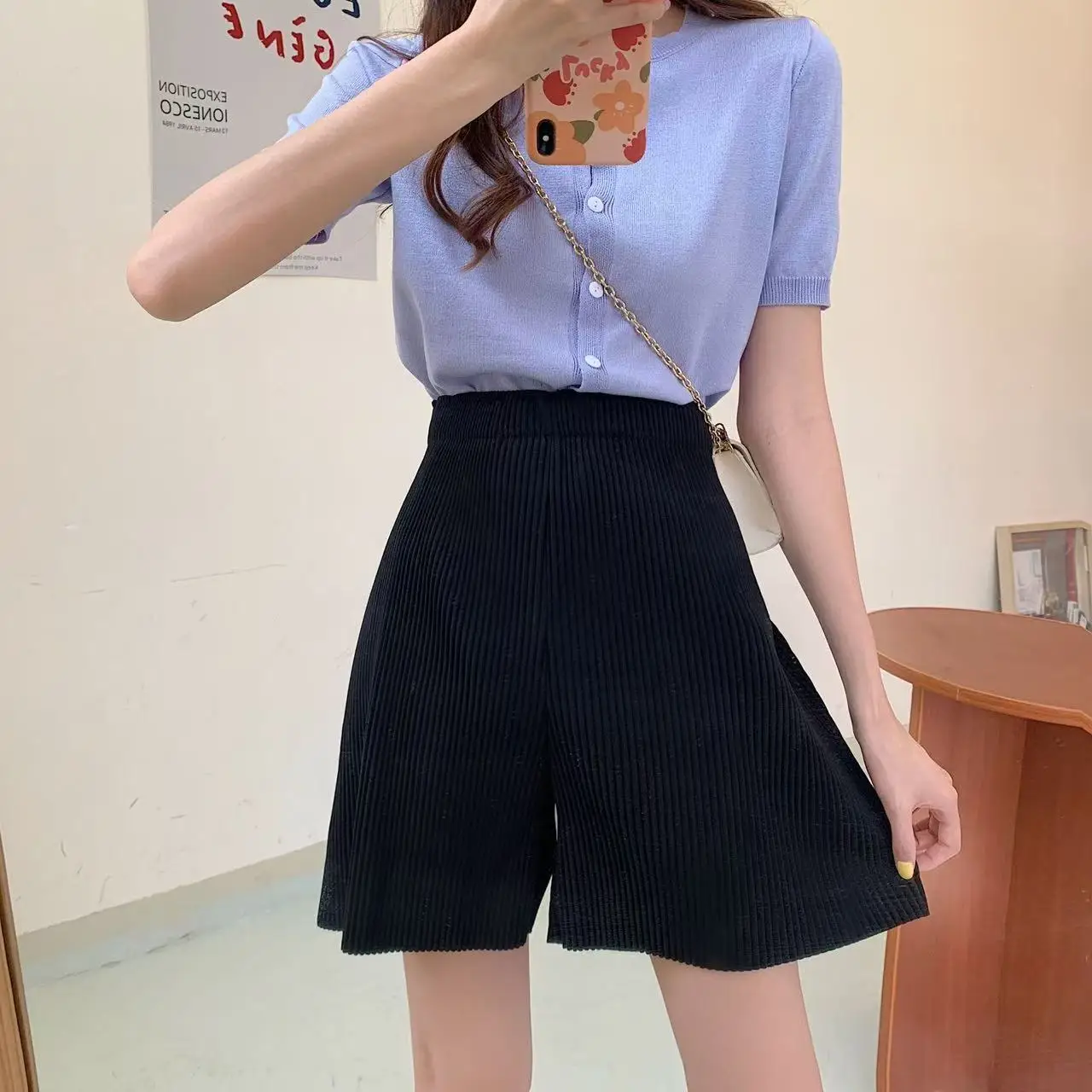 Casual Plus Size 100kg Sports Culottes Loose Female Clothing Lay Shorts Summer High Waist Cool Plus Size Pleated Wide Leg Shorts