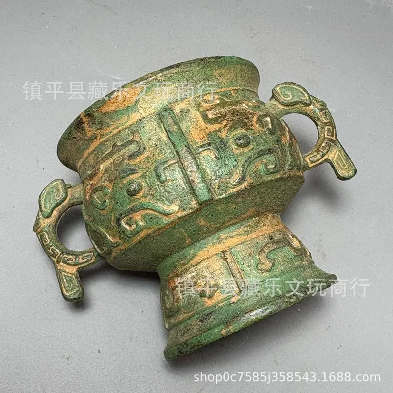 Antique Bronze Animal-Motif Furnace, Western Zhou Li Gu (Square Base Gu) Bowl, Decorative Item, Collectible Craft, Home Ornament