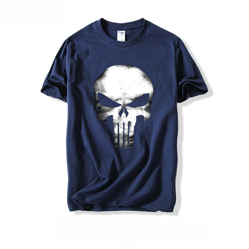 Classic Punisher Skull Oversized Chest Graphic T Shirt Men Summer Cotton Short Sleeve O Neck Casual Black Streetwear Tops - view 2