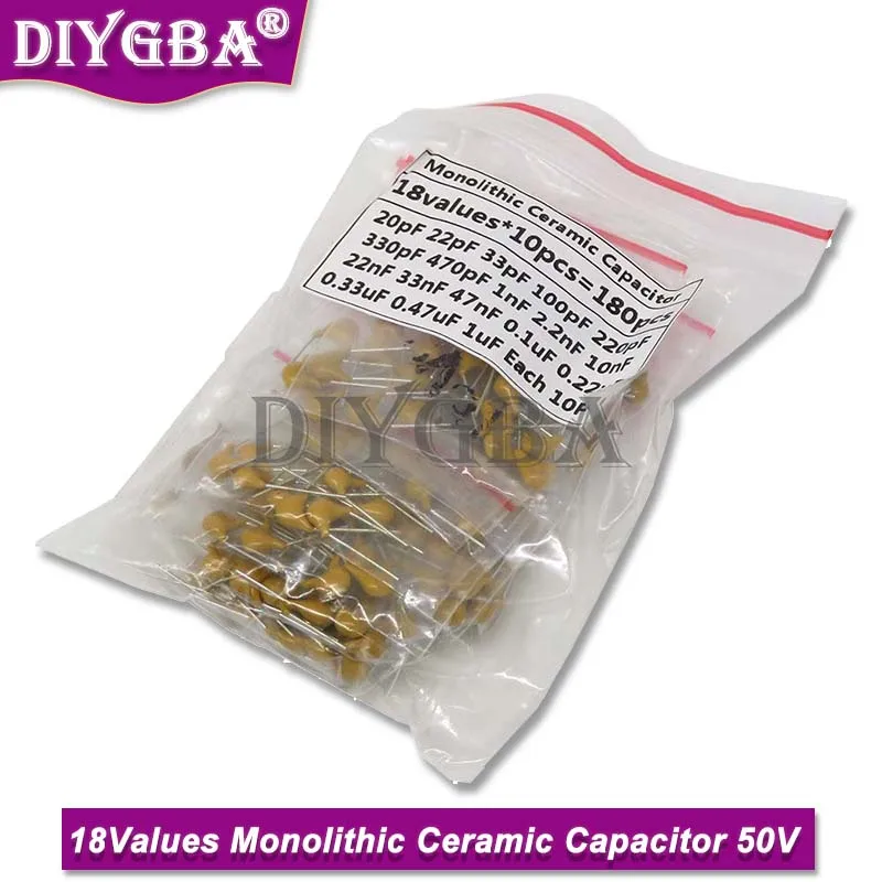 PUMUDDSY 18valuesX10pcs=180PCS 20PF-105(1UF) Mono Monolithic Ceramic Capacitors 50V Component Diy Package New And Original