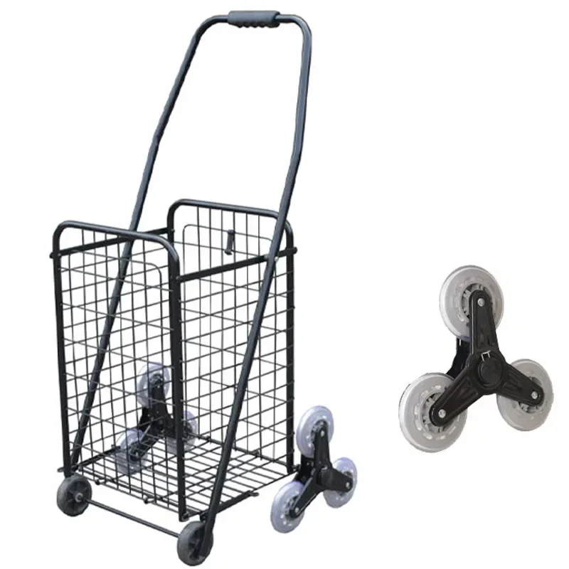 

Portable Folding Durable Iron Shopping Cart Stairs Climbing Grocery Trailer Elderly Home Shopping Solution