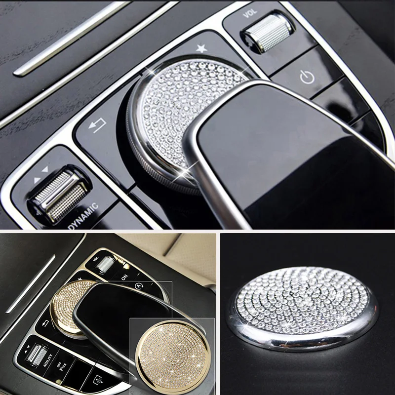 

For Mercedes-Benz C E GLC S Class W213 W205 15-19 Crystal Style Interior Center Control Multimedia Knob Ring Cover Trim