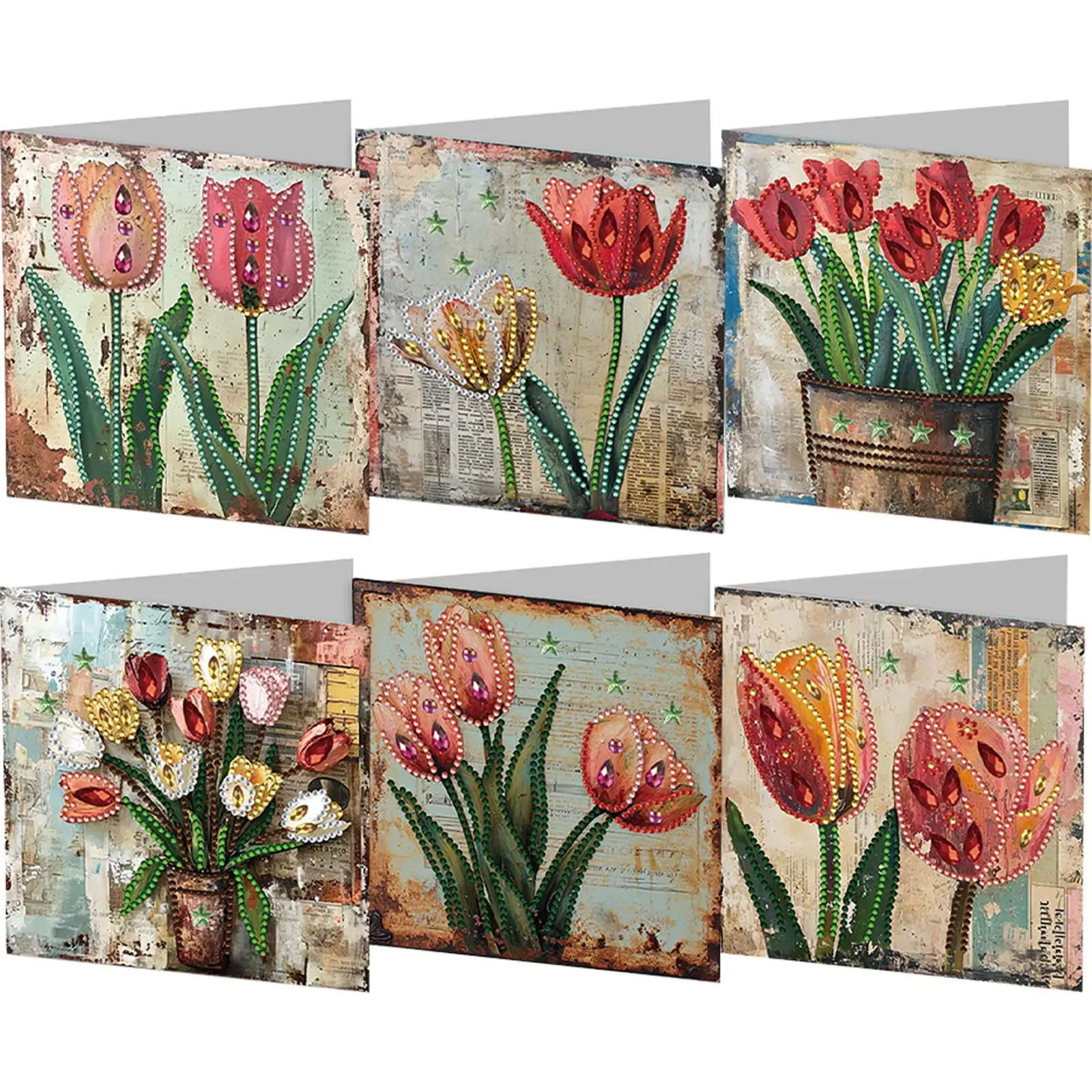 

Набор из 6 открыток с алмазной мозаикой и стразами: животные и растения, для вышивки, подарок на день рождения для друга