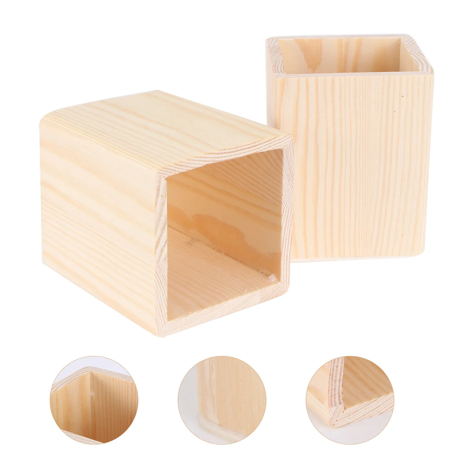 

2Pcs Single Compartment Wooden Pencil Holder Solid Color DIY Office Organizer Eco Friendly Storage Box Painting Craft Container