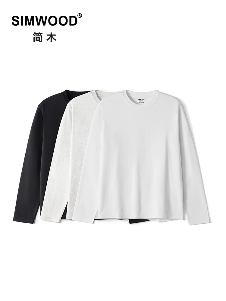 SIMWOOD 2024 Autumn Winter New Regular Fit 240gsm Sorona Fabric Long Sleeve T-shirts Plus Size Basic Layer Elastic Tops