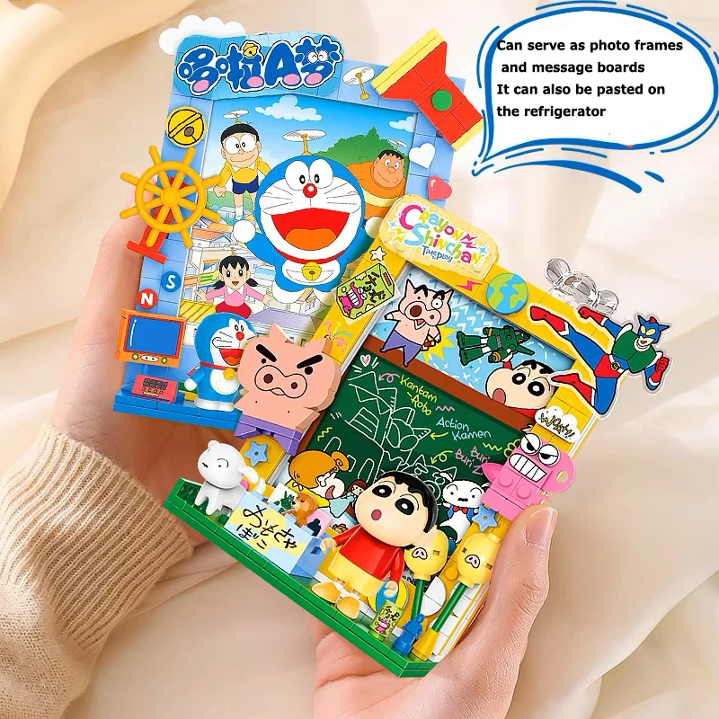 New Doraemon Building Blocks Crayon Shin-chan Originality Picture Frame Refrigerator  Model Decorate Children's Toys Girl Gift