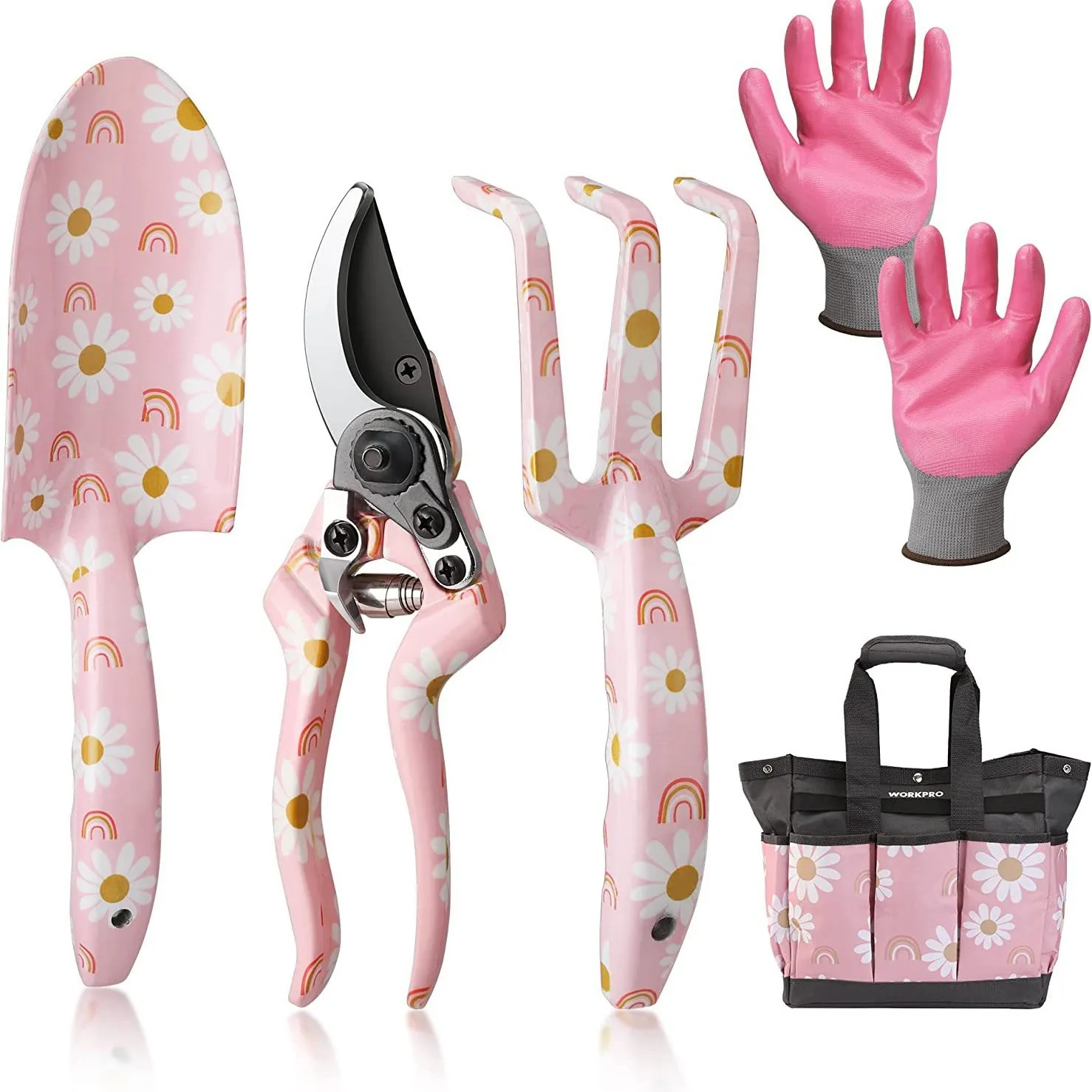 5pcs/Set Flower Gloves Spray Aluminum Alloy Pruning Shear Saw Garden Tool Bag Set Durable Gardening Kit For Lawn Yard Care