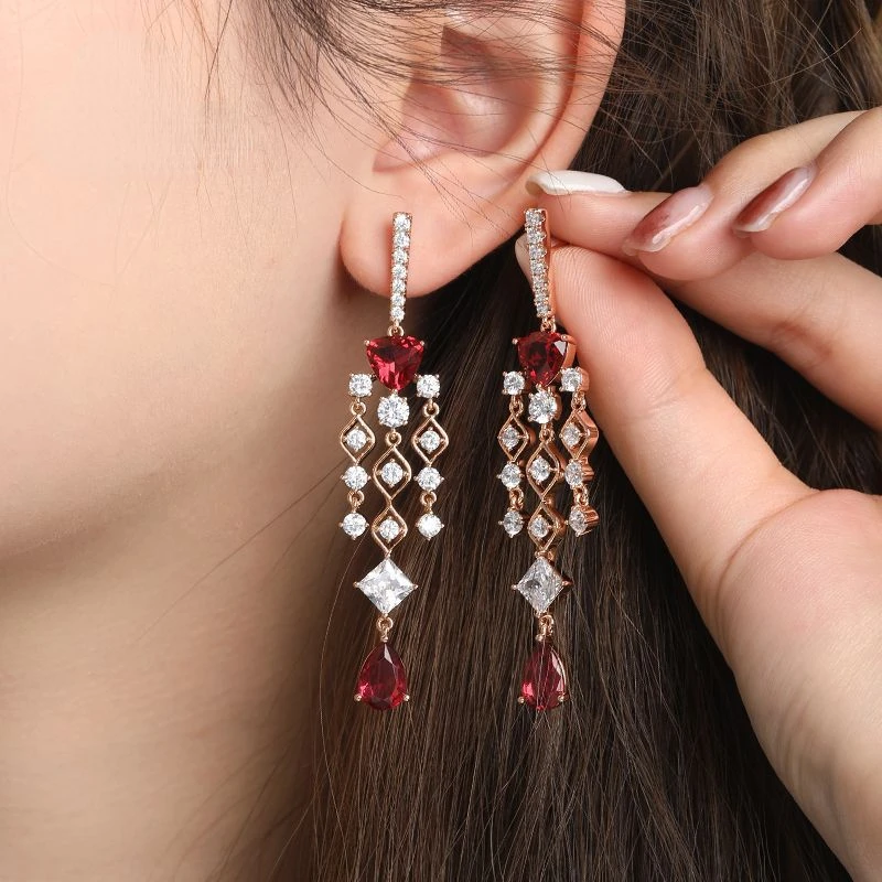 

Shining U Synthetic Stone Heart Pear Ruby Dangle Earrings for Women Fashion Jewelry