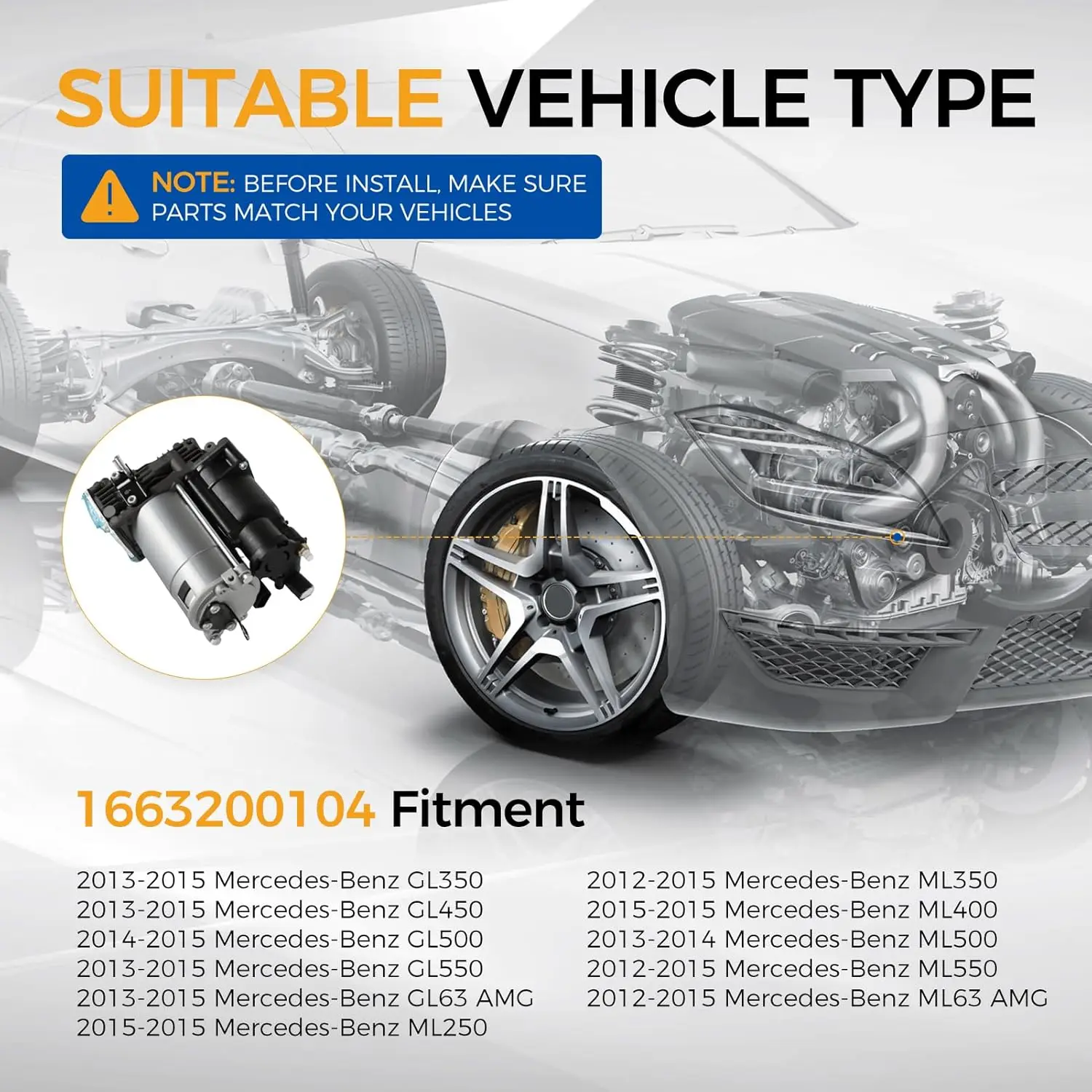 Air Suspension Compressor Pump Fit for Benz GL350/GL450/GL550/GL63 AMG,ML350/ML550/ML63 AMG,ML250/ML400,ML500,GL500 1663200104