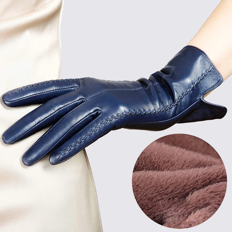 High Quality 2024 New Women Real Leather Gloves Goatskin Gloves Fashion Female Warm Driving Gloves Women's Mittens