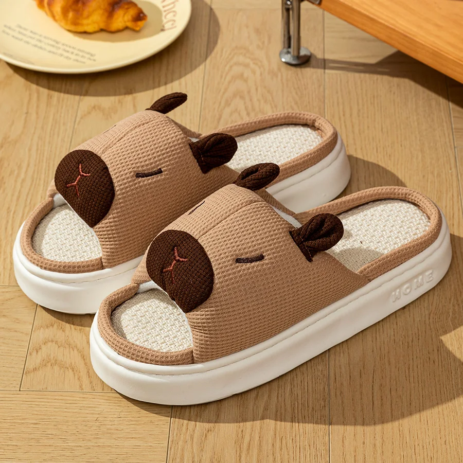 Cute Cartoon Flax Summer Women's Indoor Slippers Bedroom Soft Thick Sole Anti slip and odor proof  Fashion Leisure Home Shoes image 4