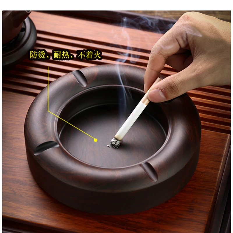 Ebony solid wood ashtray with lid, large, creative, personalized, trendy home