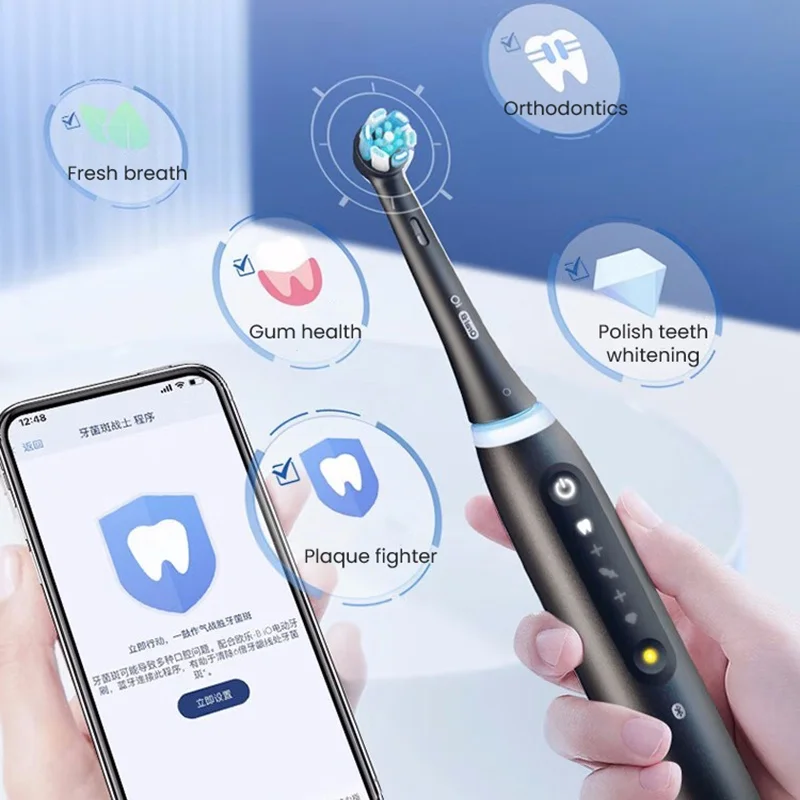 Oral B-cepillo de dientes eléctrico inteligente para adultos, dispositivo de Limpieza Profunda, recargable por Bluetooth, 5 modos con cabezal, caja de viaje