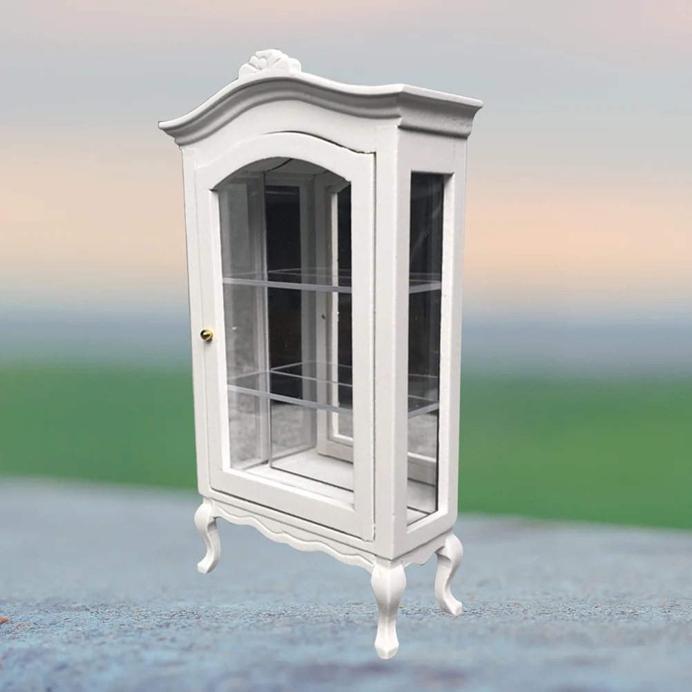 Mini armário branco puro adorno móveis 1/12 coleção criança fingir jogar brinquedo de bambu
