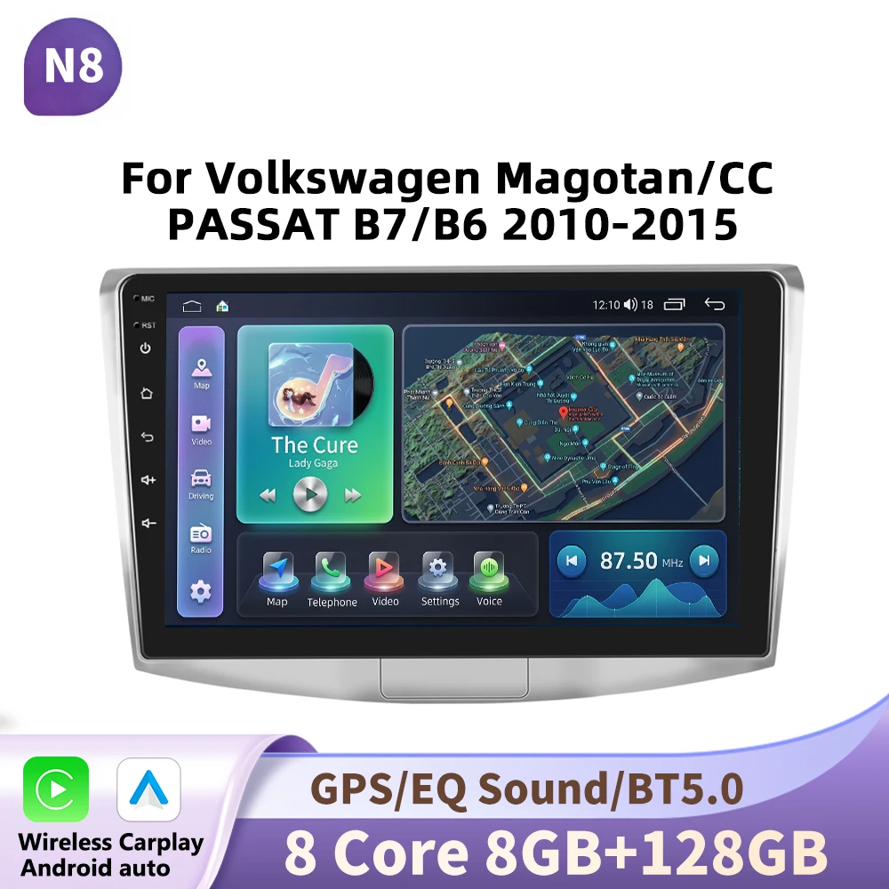Podofo 10 inch Android autoradio voor Volkswagen Magotan/CC PASSAT B7/B6 2010-2015 als multimediaspeler, videospeler en GPS-navigatie 2din